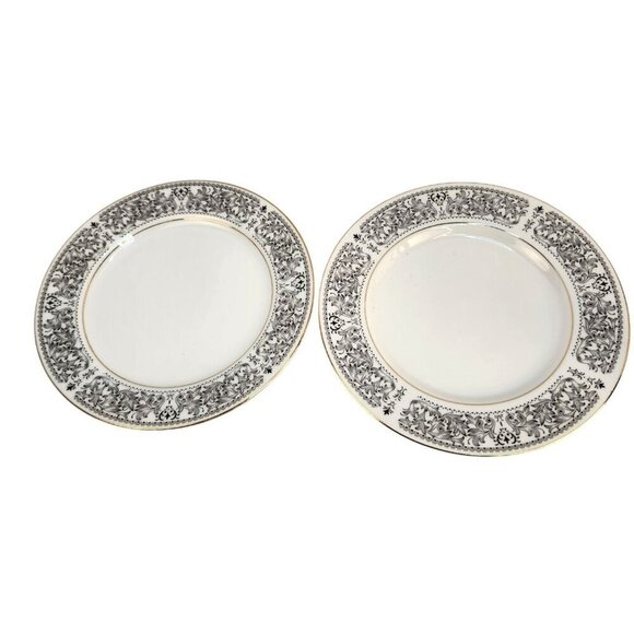 Royal Wentworth Ambassador 8692 Black & Gold Filigree Design Salad Plates Set Of - Picture 1 of 8